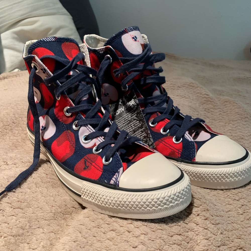 Navy and Red Apple Print Converse